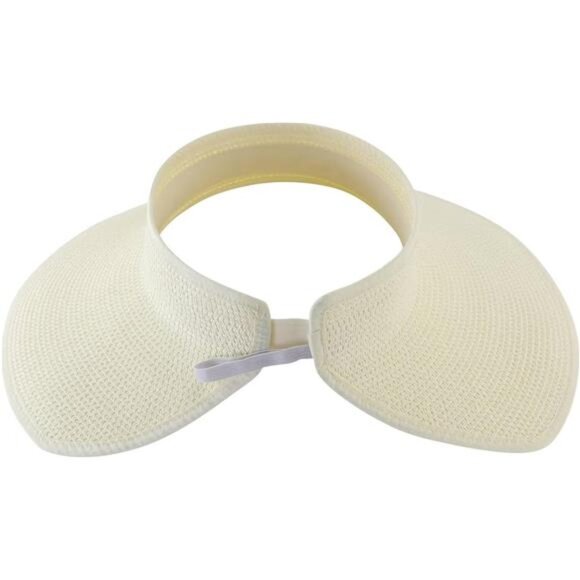 Womens Sun Visor Hat Roll-up Straw Hat Summer Ponytail Beach Hat Foldable - Picture 2 of 8